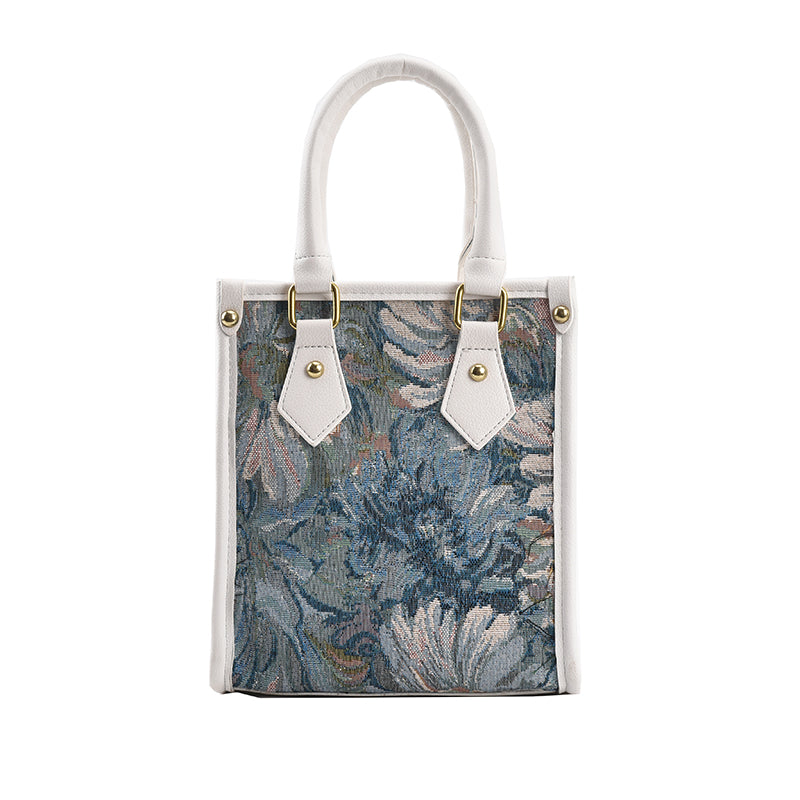 Exquisite Fabric Printed Faux Pearl Handbag