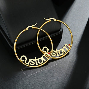 Custom Hoop Earrings Name Letter Stainless Steel Gold Color