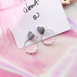 Sweet Pearl Ring Geometric Earrings