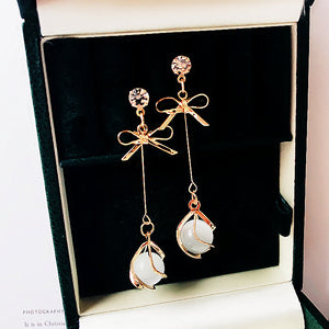 Korea Smallbow opal tassel earrings