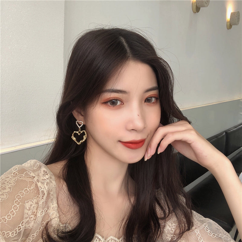 South Korea Dongdaemun Gold Heart Earrings