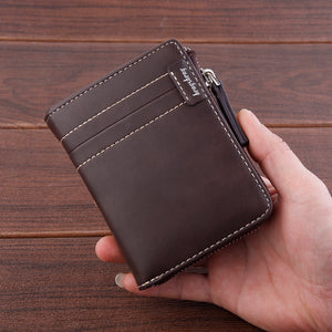 Men's Short Wallet Zipper Soft Leather