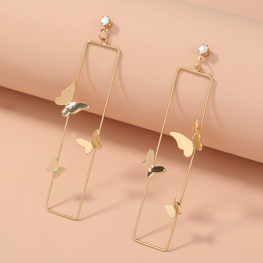 Long Geometric Metal Pop-up Butterfly Instagram Earrings