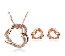 Load image into Gallery viewer, Double Diamond Heart Necklace Earring Set
