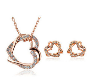Double Diamond Heart Necklace Earring Set