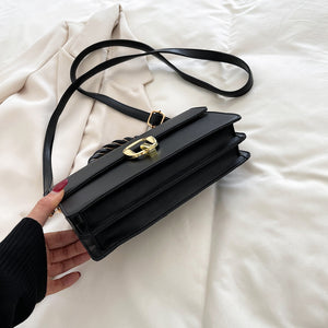 Pure Color Pu Flap Woven Handle Handbag