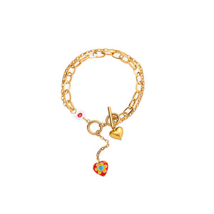 Stainless Steel Gold OT Buckle Love Flower Bracelet