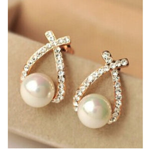 Cross pearl flash drill earrings