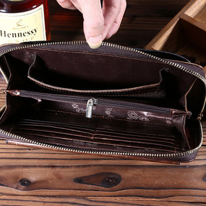 Vintage oil wax leather men's long wallet