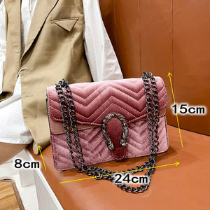 Solid Color V-Shaped Embroidered Thread One-Shoulder Handbag
