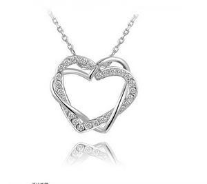 Double Diamond Heart Necklace Earring Set