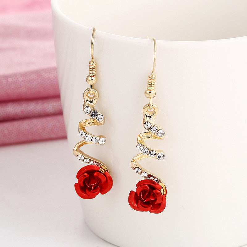 Ethnic Red Rose Drop Earrings