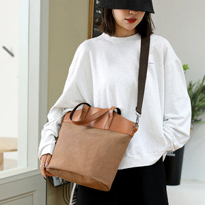 Fashion Contrast Canvas With Pu Handbag