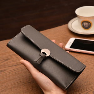 Three-fold buckle long wallet
