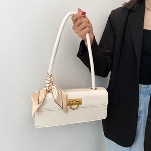 Pure Color Stereotyped Intellectual Lock Silk Scarf Handbag