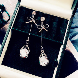 Korea Smallbow opal tassel earrings
