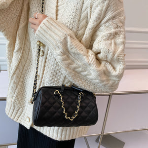 Genuine Leather Pure Color Pearl Chain Handbag