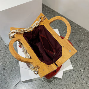Eco-Friendly Wood Clip Buckle Handbag