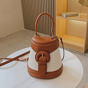 Fashion Contrast Embossed Belt Buckle Handbag