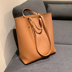 Fashion Solid Color Lychee Pattern Handbag