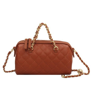 Genuine Leather Pure Color Pearl Chain Handbag