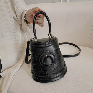 Fashion Contrast Embossed Belt Buckle Handbag