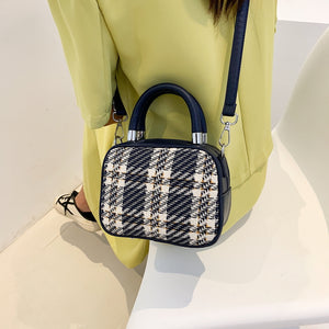 Plaid Stitching Round Trendy Handbag
