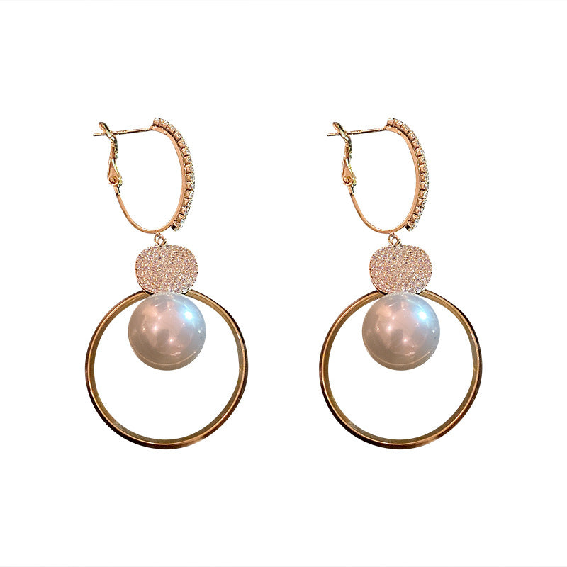 Fashion Simple Long Pearl Circle Earrings