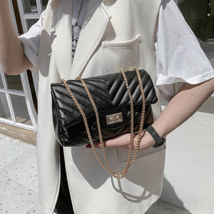 Solid Color V-Shaped Embroidered Thread One-Shoulder Handbag