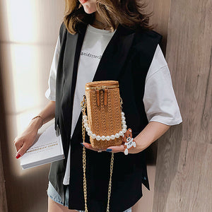 Fashion woven trend artificial pearl handbag