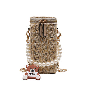 Fashion woven trend artificial pearl handbag