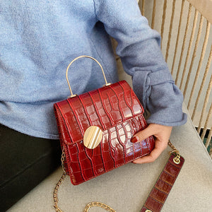 Solid Color Pu Stone Embossed Flap Handbag